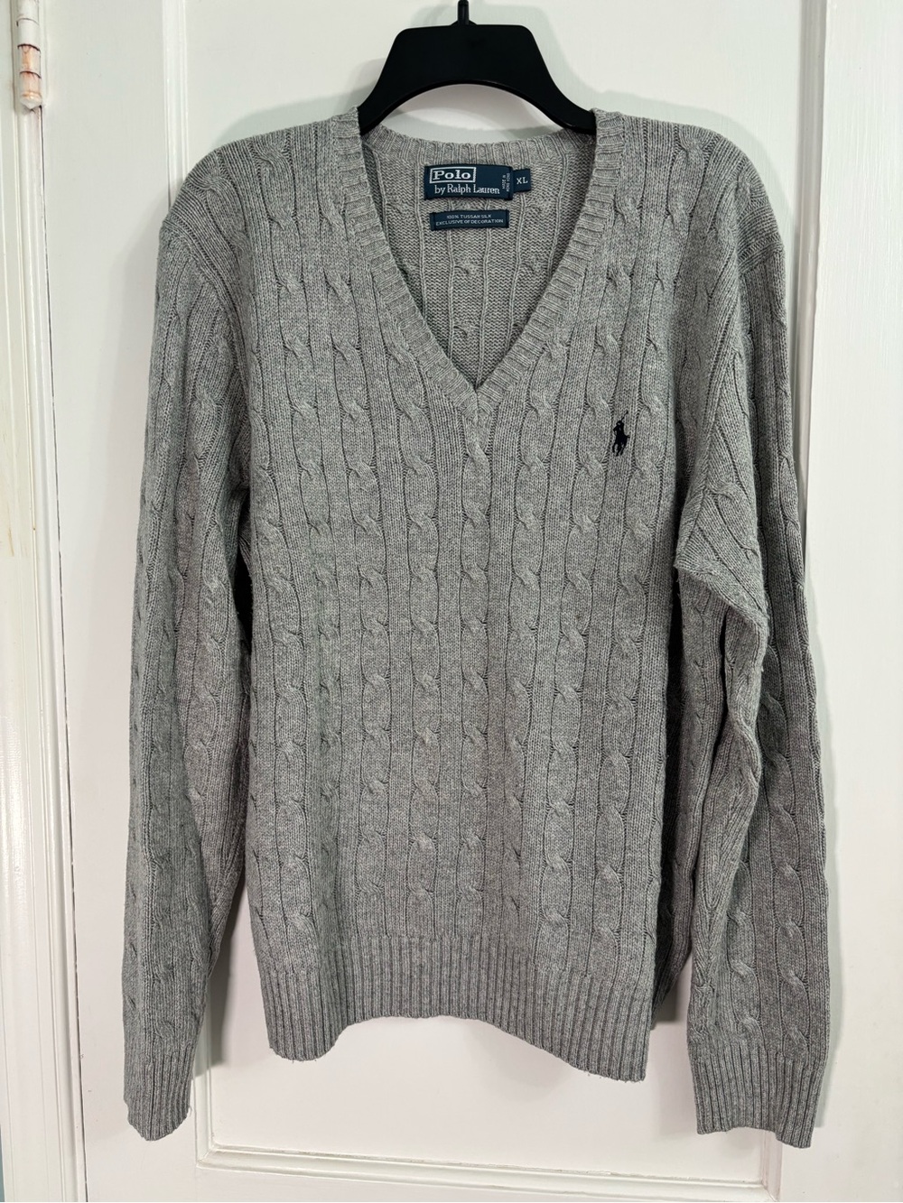Polo by Ralph Lauren Gray Cable-Knit V-Neck Sweater